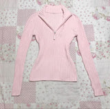 FashionKova-Millennial vintage knit Cardigan Women's pink pullover casual sweater with retro fashion autumn-winter semi-turtleneck with Emo