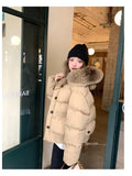 Fashionkova party look inspos Women's Cropped Down Jacket Big Fur Collar Buttoned Topcoat Solid Coat Female Thickned Warm Short Jacket 2024 Winter