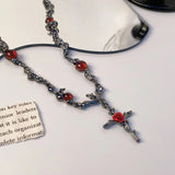 Fashionkova Y2K Goth Dark Red Rose Flower Pendant Clavicle Chain Choker Necklace For Women Men Unisex Charms Grunge Punk Jewelry Accessories