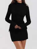 Fashionkova Valentine's Day Aesthetic Autumn Mini Dress Women New Fashion Pockets Streetwear Long Sleeves Sexy Bodycon Black Dress Clubwear Elegant Party Slim Dresses