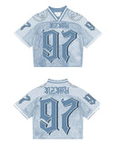 Fashionkova Retro American Harajuku Street Trend Hip-hop Baseball Sports Short-sleeved Men's Summer Loose Mesh T-shirt Printed Couple Tops