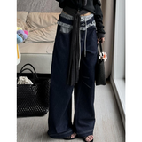 Fashionkova Party Outfit Blue Womens Jeans High Waist Vintage Design Hip Hop Straight Baggy Denim Pants Street Y2K American Style Wide Leg Denim Trouser