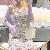 Fashionkova Sexy Sleeveless Summer Floral Slip Dress for Women Clothing Vintage Casual Clothes Sundress Korean Woman Fashion Maxi Hot Purple ootd