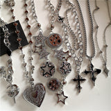 Fashionkova Gothic Star Pentagrams Pendant Sliver Color Love Choker Chain Necklace For Women Men Hip Hop Punk Y2K Charms Jewelry Accessories