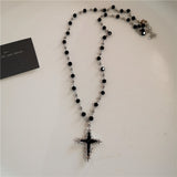 Fashionkova Gothic Y2K Peach Heart Star Cross Pendant Black Beaded Chain Short Choker Necklace For Women Charms Goth Jewelry EMO Accessories