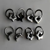 Fashionkova Punk Stainless Steel Y2K Chunky Flower Heart Star Hoops Hypoallergenic Alt Goth Punk Edgy Earrings Women Men Statement Jewelry