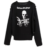 Fashionkova party look inspos Punk Graphic Tees Women One Shoulder Irregular Skull Print Long Sleeve T-Shirt Women Black Bondage Fairy Grunge Cotton Harajuku