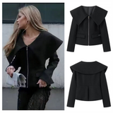 Fashionkova 2025 autumn new women's clothing fashionable temperament slim fit casual waist cinching versatile V-neck short jacket Valentine's Day Aesthetic