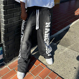 Fashionkova Gothic Letter Patchwork Y2k Clothes for Men Hip Hop Retro Sequin Striped Sweatpants T Shirt Two Piece Set Casual Tracksuit Men