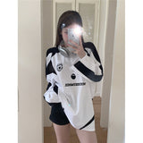 Fashionkova Contrast Color Embroidery Print Oversized Sweatshirt