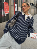 Fashionkova party outfit  Rockmore Chic Casual Oversize Striped Sweatshirt Korean Fashion Autumn Long Sleeve Top Women's Pullovers All Match Y2k 2000s Y2k