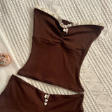 FashionKova-Fashion Y2K Fairy Brown Lace Lace Trim tube Tops + Shorts Retro Chic women's 2 piece Set Boob Bag Halter Tops Camis Hot Girl emo