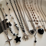 Fashionkova Vintage Black Heart Star Sun Pendant Punk Silver Color Choker Necklace For Women Men Y2k Aesthetic Scene EMO Jewelry Accessories