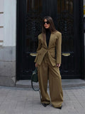 Fashionkova party look inspos 2025 Spring Green Suit Jacket Long Pants Sets Women Chic Lapel Full Sleeves Coat Wide-leg Trousers Outfits Lady High Streetwear