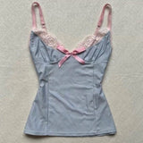 FashionKova-back to school outfit Womens Millennial Harajuku Retro Aesthetic Casual Camisole Top Chic Slim Lace Bow Design Crop Top 2000s Goth Emo Girl Streetwear