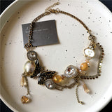 Fashionkova Punk Gold Bow Crystal Heart Chain Necklace Acrylic Beaded Pearl Necklace For Women Y2K Grunge Rave Scene EMO Accessories Jewelry