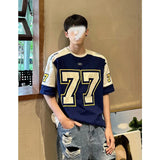 Fashionkova American Retro Men SportsT-shirt High Street Casual Basketball Tops Hip-hop Couple Trendy Brand Oversized T-shirt Harajuku Tees