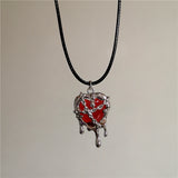 Fashionkova Gothic Red Black Lava Heart Pendant Rope Necklace For Women Men Grunge Halloween Rave Accessories Y2K 90s EMO Aesthetic Jewelry