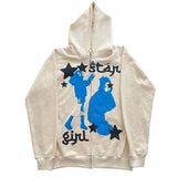 Fashionkova Star Girl Graphic Zip Up Hoodie