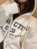 Fashionkova Vintage Letter Printed Zip Up Hoodie