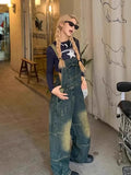 Fashionkova  Party Outfit  Women's Vintage Blue Jumpsuits Denim Jumpsuit Y2k Harajuku Overalls Korean Streetwear High Waist Wide Jean Pants 90s Clothes