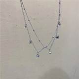 Fashionkova Star-Shaped Beads Link Chain Necklace Fashionable Neck Jewelry Y2K Star Necklace Double Layer Star Choker Gift for Girls