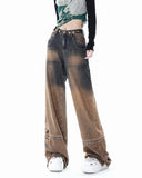 Fashionkova One Way Ticket Brown Aesthetic Jeans