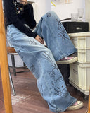 Fashionkova Grunge Aesthetic Cat Jeans in Blue