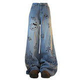 Fashionkova Grunge Aesthetic Cat Jeans in Blue