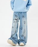 Fashionkova Grunge Aesthetic Cat Jeans in Blue