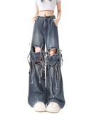 Fashionkova Love Knot Knee-Heart Denim Pants