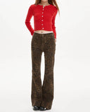 Fashionkova High-Waisted Leopard Flare Jeans