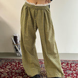 Fashionkova Indie Aesthetic Green Plaid Pants