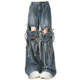 Fashionkova Love Knot Knee-Heart Denim Pants