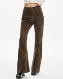 Fashionkova High-Waisted Leopard Flare Jeans