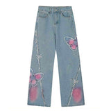 Fashionkova Pink Butterfly Wide Leg Jeans