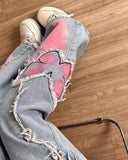 Fashionkova Pink Butterfly Wide Leg Jeans