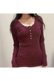 Fashionkova Y2K Button-Up Knit Top