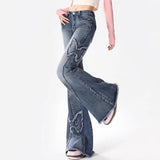 Fashionkova Y2K Butterfly Flare Jeans