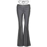 Fashionkova Y2K Drawstring Ruched Flare Pants