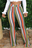 Fashionkova - Olive green White Blue Pink Yellow Olive green Color blue Elastic Fly High Striped Loose Pants Bottoms