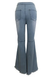 Fashionkova - Blue Denim Button Fly Zipper Fly High Zippered Solid washing Pocket Boot Cut Pants Pants