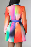 Fashionkova Colour Casual Print Patchwork Buttons With Belt Turn-back Collar Suit Dress Dresses