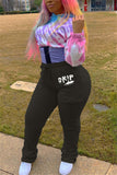 Fashionkova - Black Fashion Casual Print Letter Regular Mid Waist Trousers