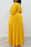 Fashionkova Yellow Casual Daily Elegant Simplicity Slit Solid Color V Neck Maxi Dresses