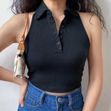 FashionKova - 70s Slim Polo Halter Top