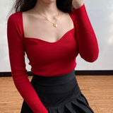 FashionKova - French Lover Slim Knit Longsleeve Top ~ HANDMADE // Red