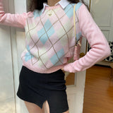 FashionKova - Pastel Love Argyle Knit Sweater