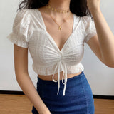 FashionKova - French White V-Neck Lace Top