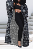 Fashionkova - Black Casual Print Patchwork Outerwear